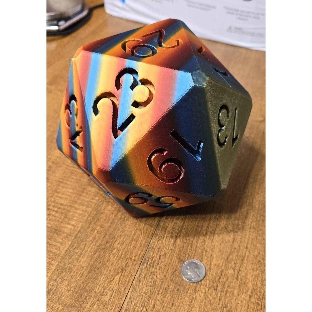 Giant 8 Inch 3D Printed Prime Number D20 Dice Rainbow Desktop Display Decor